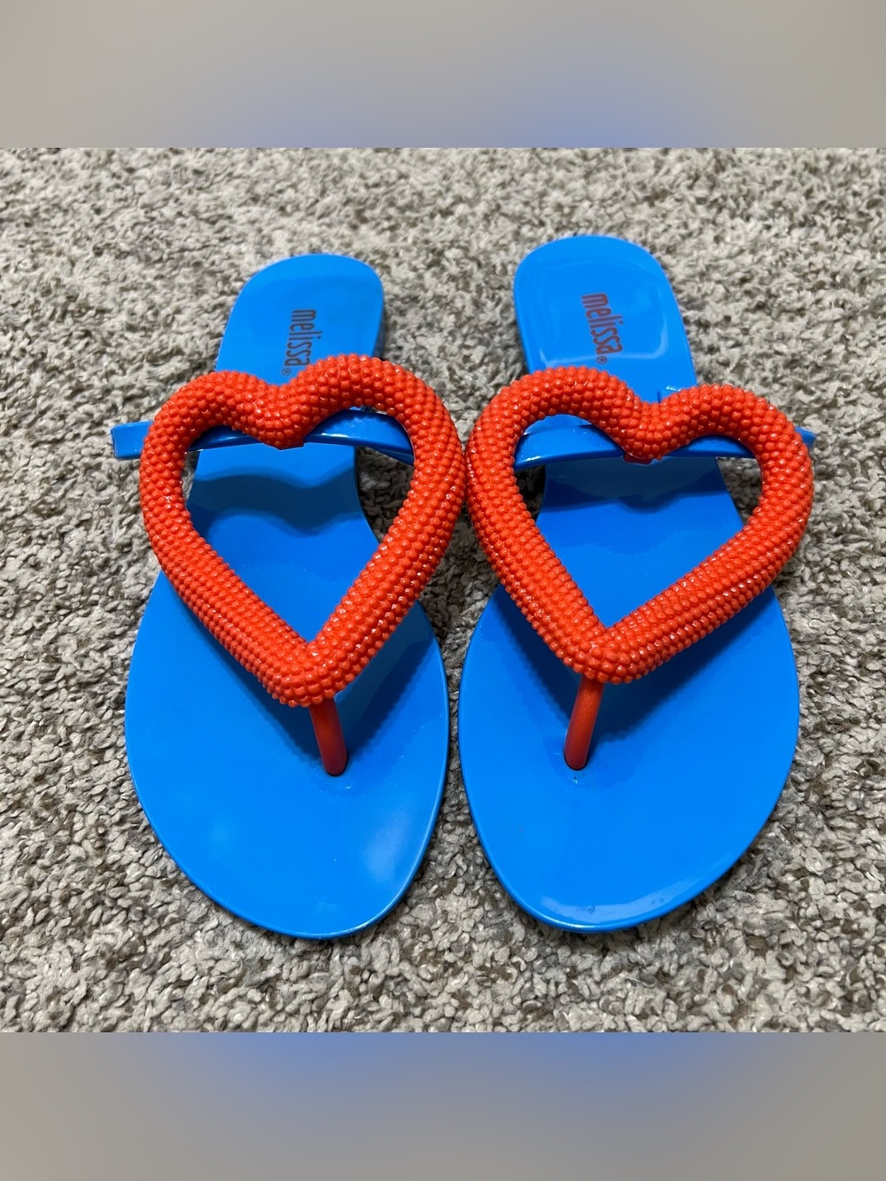 Melissa Big Heart Jelly Flip Flops Sandals Blue/Orange Size 7
